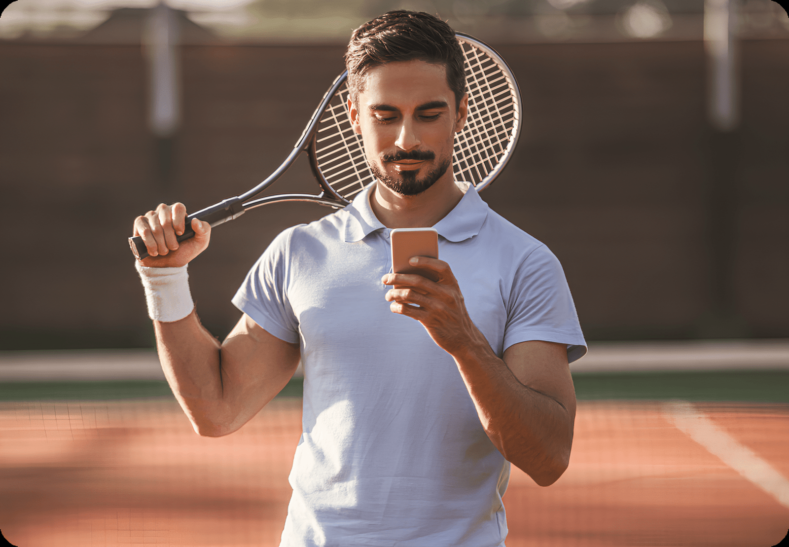 Jogador de tênis usando celular